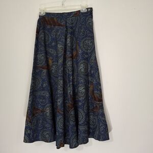 Alcott & Andrews Chic Blue Paisley 100% Wool A-Line Skirt, Size 4